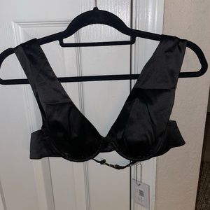 WeWoreWhat Underwire V-Neck Stretch Charmeuse Top, Black